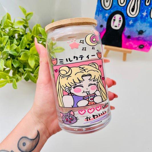 Kawaii Sailor Boba Glass Can