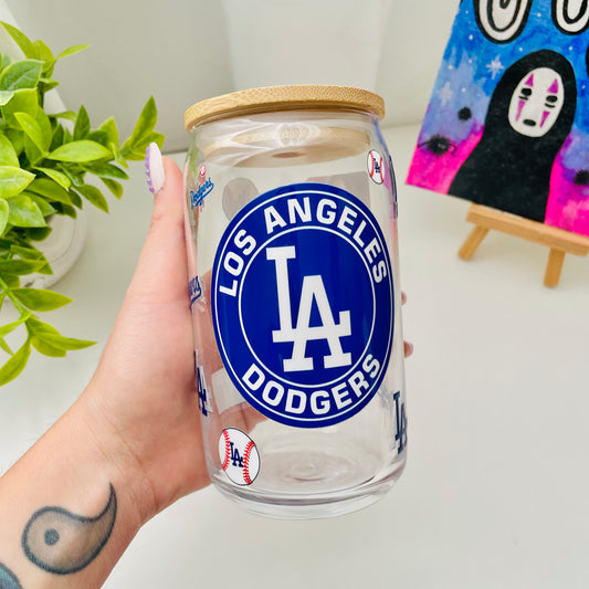 LA Baseball Team Glass Can